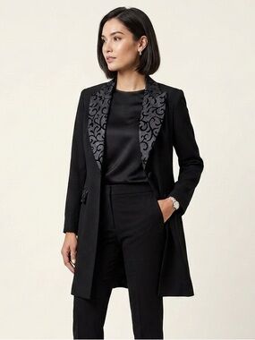 Fattaneh Bahari 1990s Full Blazer Vintage size 10 black Patterned Satin Lapel